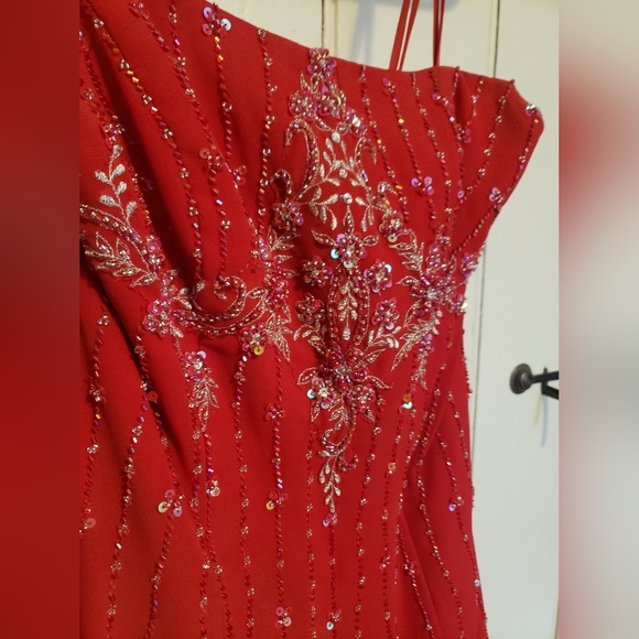 Red Beaded Prom Dress - Picture 1 of 6